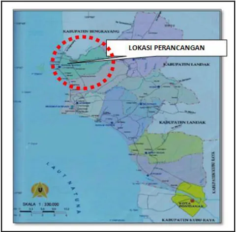Gambar 1: Peta Lokasi Terminal Penumpang Kapal Laut pada Kawasan Pelabuhan Internasional Pantai Kijing  di Kecamatan Sungai Kunyit Kabupaten Pontianak 