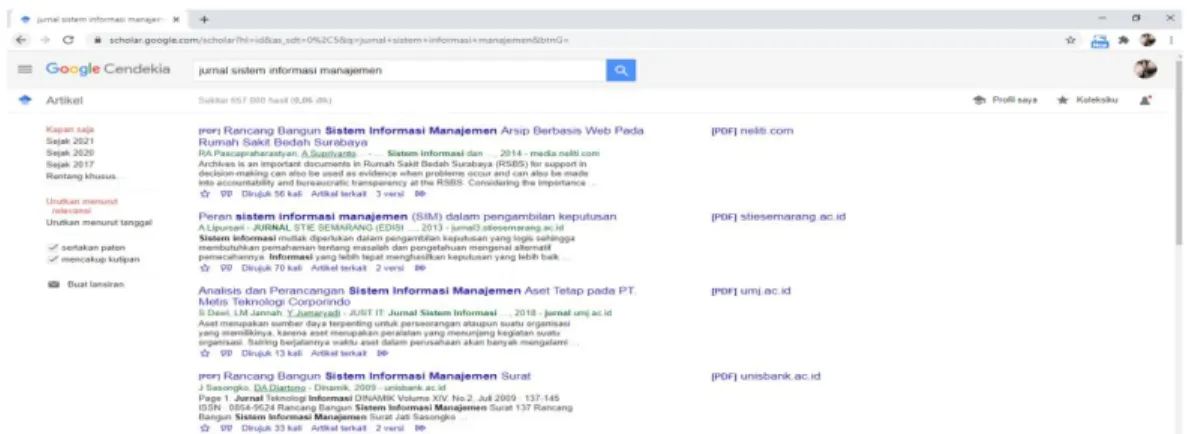 Gambar 7. Praktik Mengatur Pencarian pada Google Scholar 