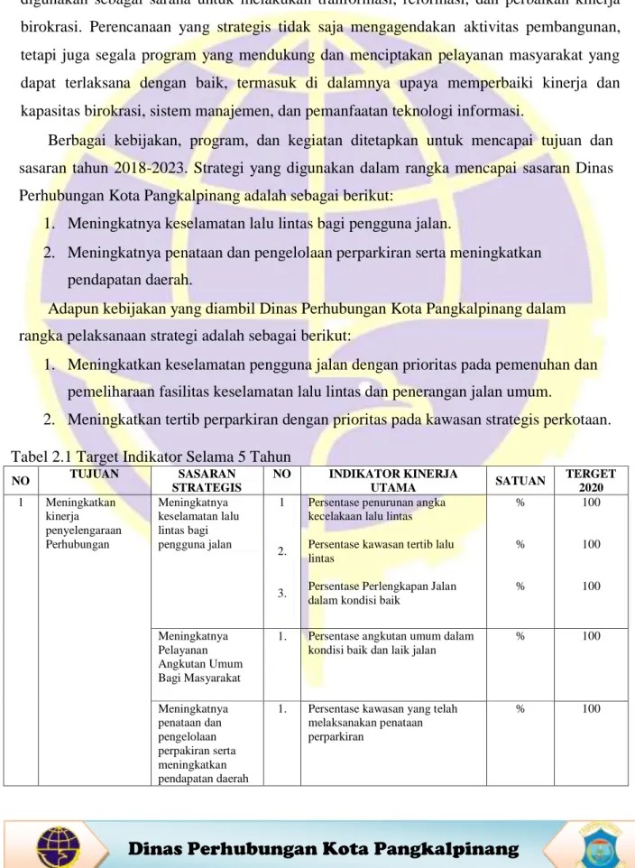 Tabel 2.1 Target Indikator Selama 5 Tahun 