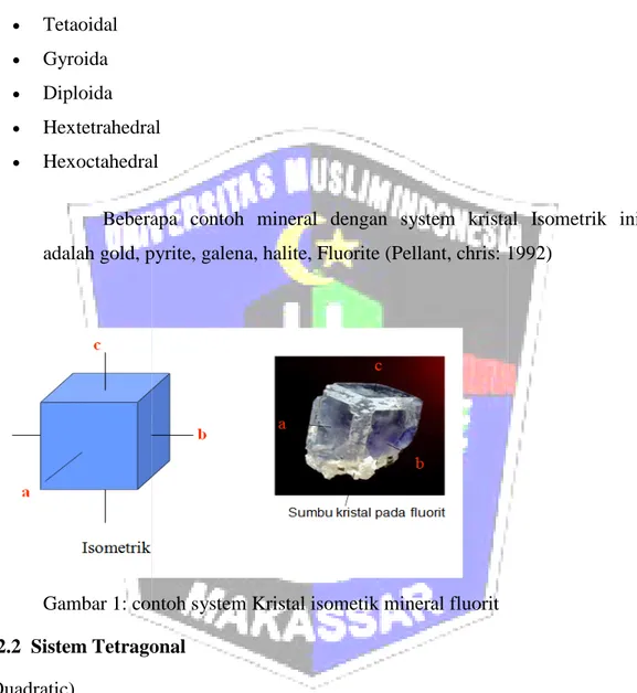Gambar 1: contoh system Kristal isometik mineral fluorit I.2.2 Sistem Tetragonal