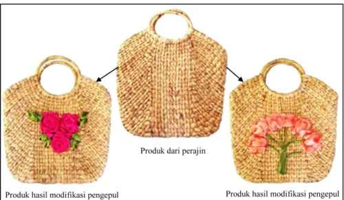 Fig. 3.  Produk kerajinan eceng gondok karya perajin dan modifikasi pengepul (Sumber: Koleksi “Tiar  Handicraft” Gorontalo, 2020) 