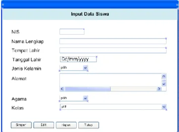 Gambar 9. Desain Form Input Data Siswa  3.8. DESAIN OUTPUT 
