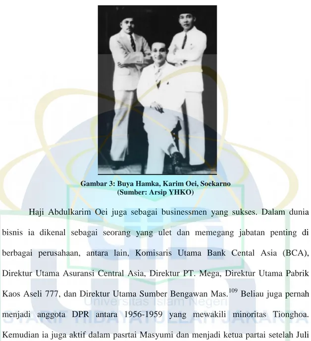 Gambar 3: Buya Hamka, Karim Oei, Soekarno (Sumber: Arsip YHKO)