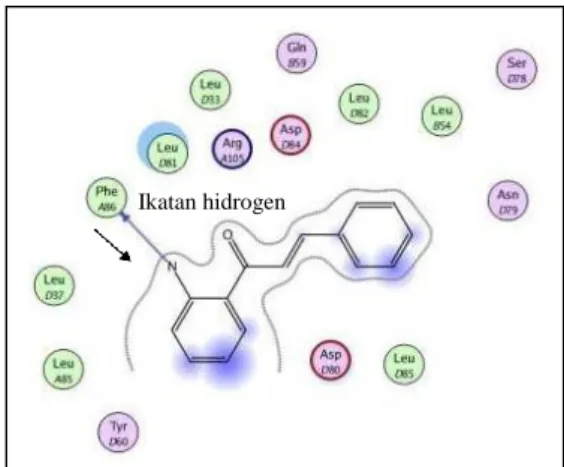 Gambar 1. Interaksi residu protein dengan senyawa 2 secara 2D 
