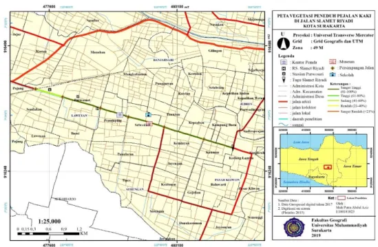 Gambar 3. Visualisasi Vegetasi Peneduh Ruas Selatan Di Jalan Slamet Riyadi  Surakarta 