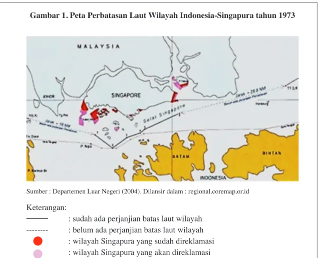 Gambar 1. Peta Perbatasan Laut Wilayah Indonesia-Singapura tahun 1973