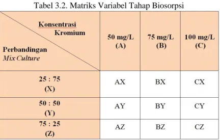 Tabel 3.2. Matriks Variabel Tahap Biosorpsi 