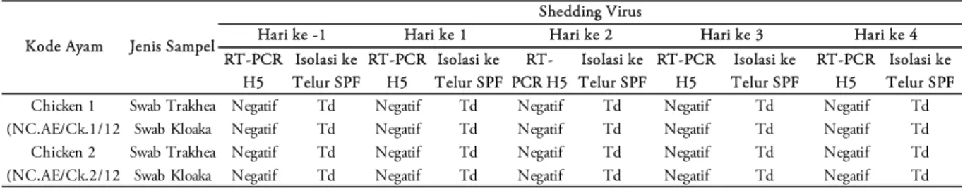 Tabel 2. Shedding virus dari kelompok ayam yang diinfeksi virus BwiI2. 