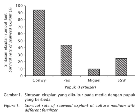 Figure 1. Survival rate of seaweed explant at culture medium with different fertilizer