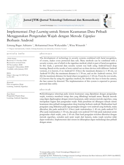 Implementasi Deep Learning Untuk Sistem Keamanan Data Pribadi Menggunakan Pengenalan Wajah