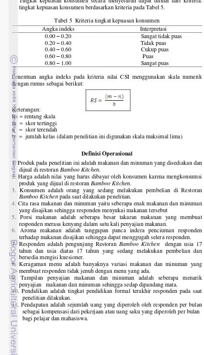 Tabel 5  Kriteria tingkat kepuasan konsumen 