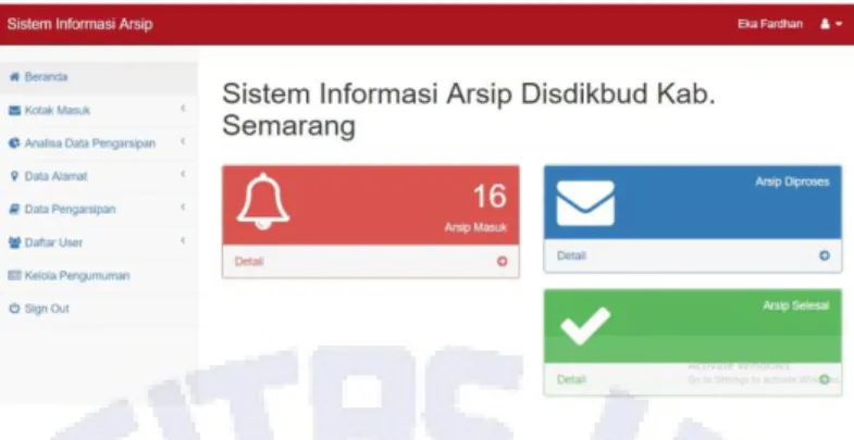 Gambar 8 Halaman Data Tampilan home Sistem Informasi Arsip pada Dinas Pendidikan  Kebudayaan dan Pemuda Olahraga Kabupaten Semarang 