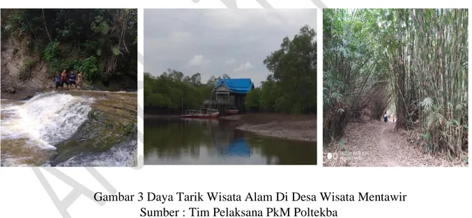 Gambar 3 Daya Tarik Wisata Alam Di Desa Wisata Mentawir  Sumber : Tim Pelaksana PkM Poltekba  