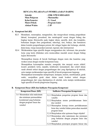 B. Kompetensi Dasar (KD) Dan Indikator Pencapaian Kompetensi