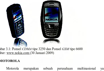 Gambar 3.1: Ponsel  Sumber: www.nokia.com CDMA tipe 3250 dan Ponsel GSM tipe 6600 (30 Januari 2009) 