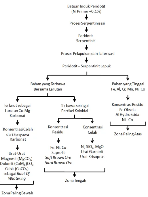 Gambar 2.2. Pembentukan profil nikel laterit (Djadjulit, 1992 dalam Sutisna, 2006) 