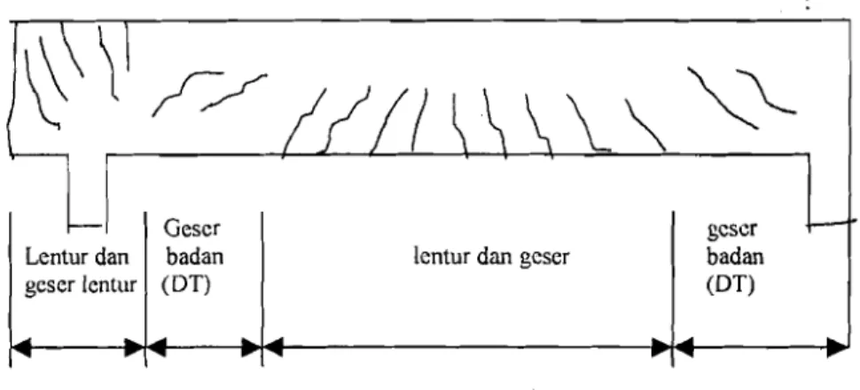 Gambar 2.6 Jenis-jenis  retak  pada balok belon bertulang (Nawy, 1990) 