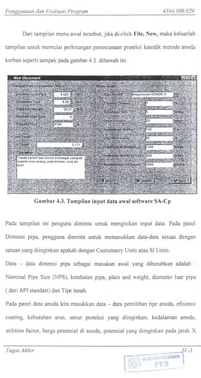 Gambar 4.3. Tampilan  input data awal software SA-Cp 