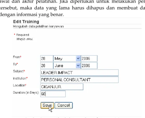 Gambar 3.7 Tampilan halaman editor infotype Training 