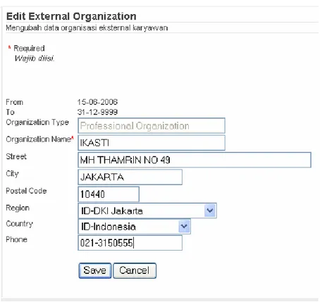 Gambar 3.10 Tampilan halaman editor infotype External Organization 