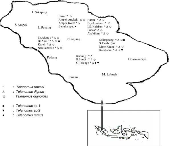 Gambar 1.   Peta persebaran Telenomus spp. di Sumatera Barat