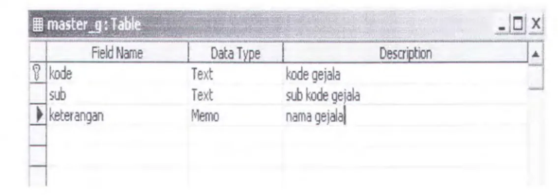 Tabel 4.1.  Struktur database label master  gejala 