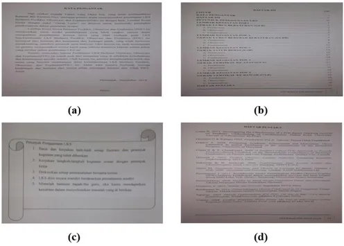Gambar 9. (a) Penambahan Kata Pengantar, (b) Daftar Isi, (c) Petunjuk Penggunaan LKS  dan(d) Daftar Pustaka 