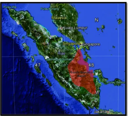 Gambar 2.1 Letak Geografis Cekungan Sumatera Selatan (PERTAMINA BPPKA, 1997) 