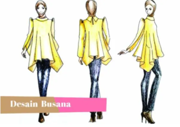 Gambar 3. Desain Blus Casual Business  dengan Metode Zero Waste Pattern Cutting dan flat 