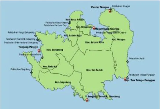Gambar 1. Peta lokasi penelitian pasang surut dan arus laut di Pulau Batam 