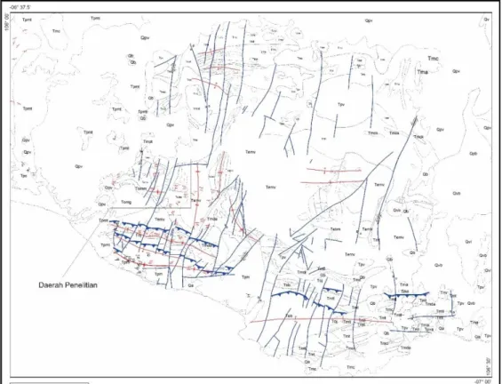 Gambar 2.1 Pola Struktur pada Peta Geologi Regional Lembar Leuwidamar 