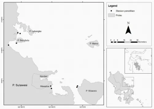 Gambar 1. Peta lokasi pengambilan sampel ikan pantai di perairan Kendari