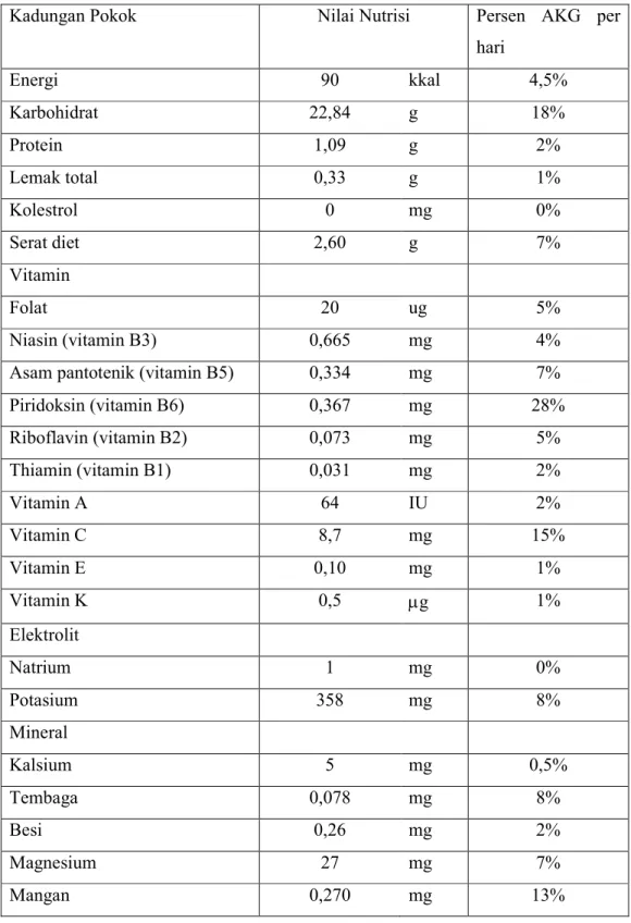 Tabel 2.3 – Nilai Gizi Buah Pisang per 100 gr 