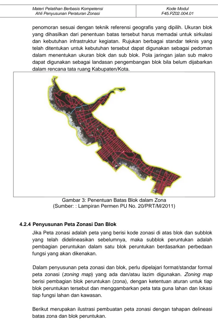 Gambar 3: Penentuan Batas Blok dalam Zona  (Sumber: : Lampiran Permen PU No. 20/PRT/M/2011) 