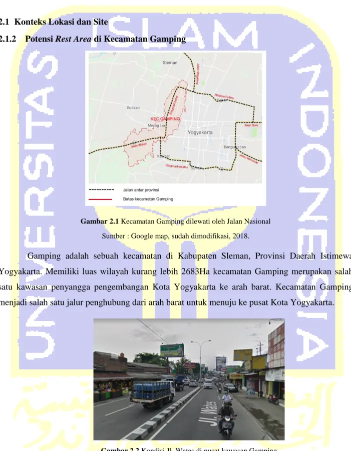 Gambar 2.1 Kecamatan Gamping dilewati oleh Jalan Nasional  Sumber : Google map, sudah dimodifikasi, 2018