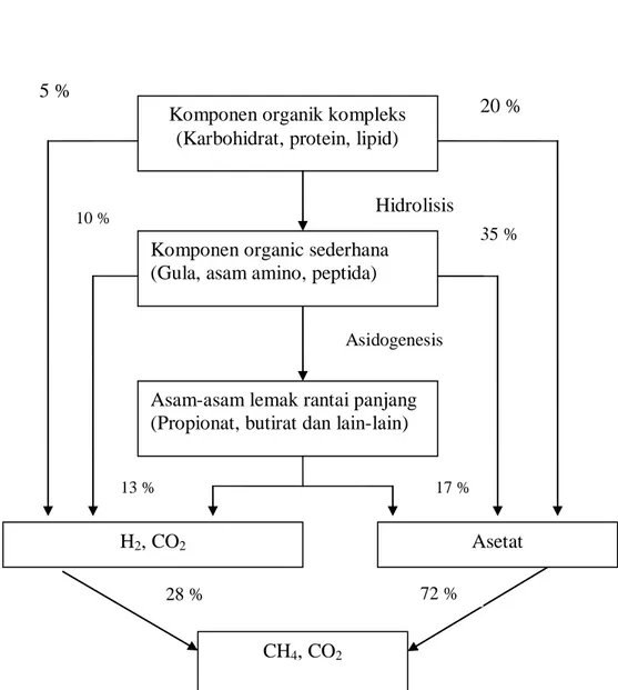 Gambar 2.1 Skema fermentasi metana pada proses anaerobik  (Speece, 1996) 