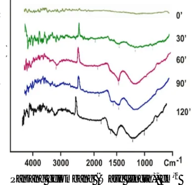 Gambar 1. Spektrum FTIR arang aktif serbuk sengon pada berbagai waktu aktivasi pada                    suhu 850 0 C