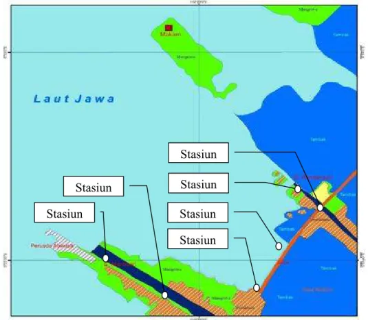 Gambar  1.  Lokasi  Penelitian  dan  6  Stasiun  Pengambilan  Sampel  Ichtyofauna  di  Perairan  Morosari, Kec