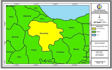 Gambar 3. 1 Lokasi Kecamatan Semanding, Kabupaten Tuban  3.2  Data dan Peralatan 