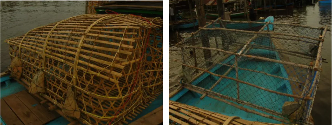 Gambar 5  Bubu bambu (kiri) dan bubu jaring (kanan) yang digunakan. 