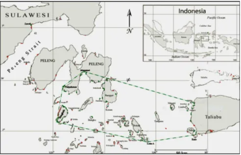 Gambar 1. Peta lokasi penelitian di Banggai Kepulauan, Sulawesi Tengah Figure 1.  Map showing of the study in Banggai Islands, Central Sulawesi