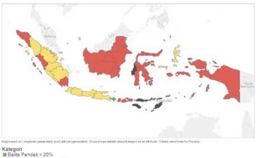 Gambar 1. Peta prevalensi balita pendek di Indonesia tahun 2017. 