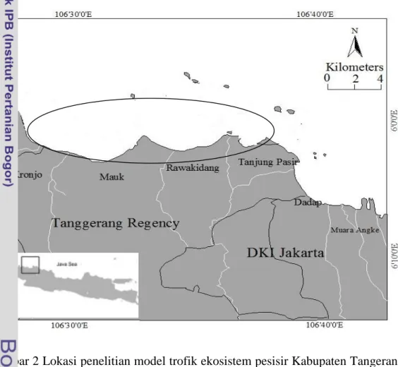 Gambar 2 Lokasi penelitian model trofik ekosistem pesisir Kabupaten Tangerang,    Banten