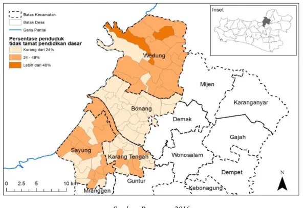 Gambar 4. Peta Sebaran Persentase Penduduk Tidak Tamat Pendidikan Dasar 