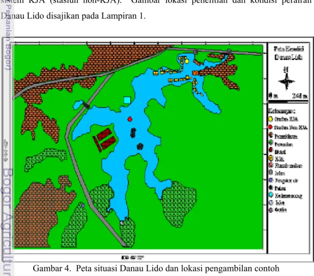 Gambar 4.  Peta situasi Danau Lido dan lokasi pengambilan contoh 