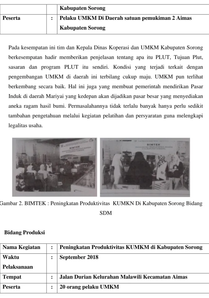 Gambar 2. BIMTEK : Peningkatan Produktivitas  KUMKN Di Kabupaten Sorong Bidang  SDM 