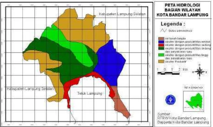 Gambar 9  Peta hidrologi bagian wilayah Kota Bandar Lampung 