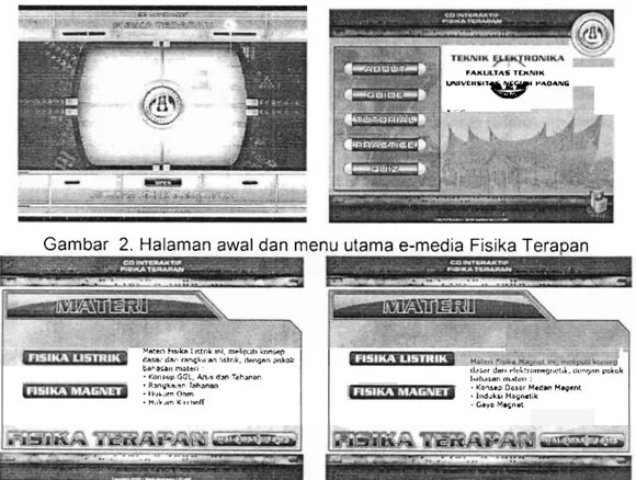 Gambar  2. Halaman awal dan menu utama e-media  Fisika T e r a ~ a n  