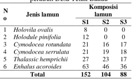 Tabel  2.  Jenis  lamun  yang  ditemukan  di  perairan Desa Teluk Bakau 