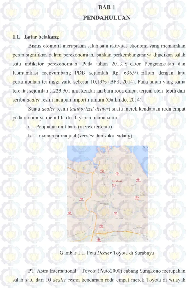 Gambar 1.1. Peta Dealer Toyota di Surabaya 